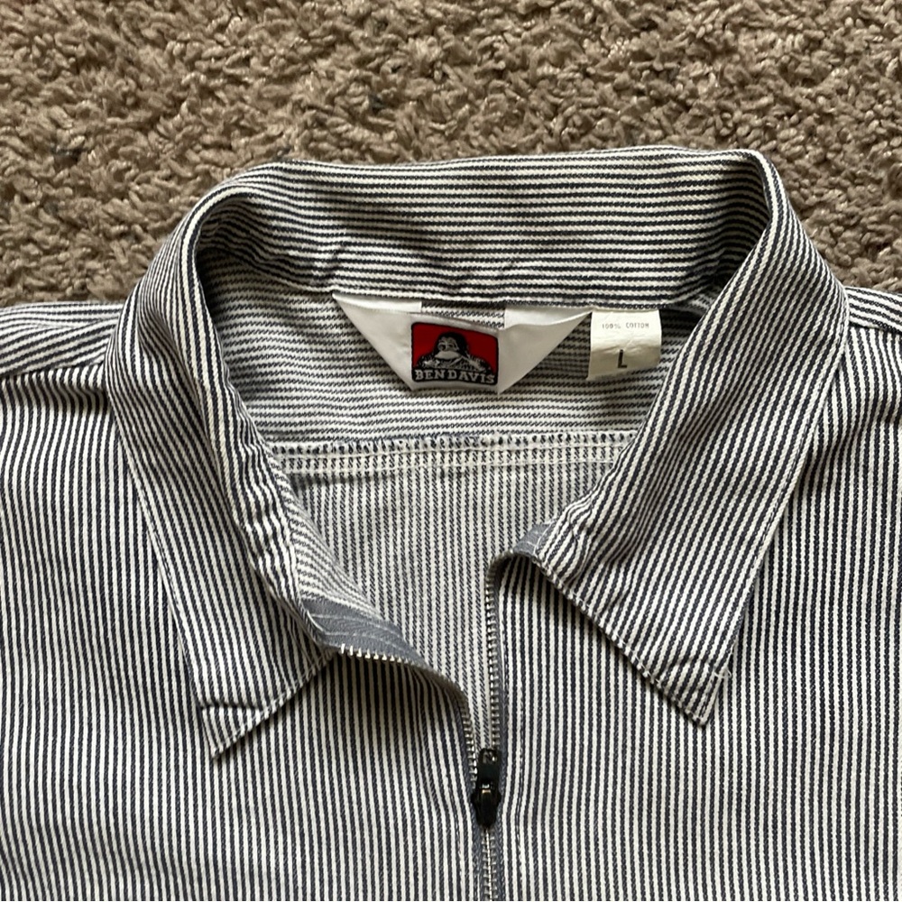 Vintage Ben Davis Hickory Stripe Work Shirt Long Sleeve 1/2 Zip Up Sz Large USA - Picture 5 of 16